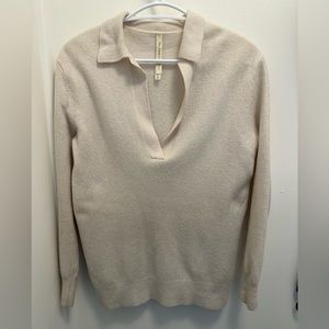 Babaton Ivory Cashmere Sweater with V-Neck and Collar